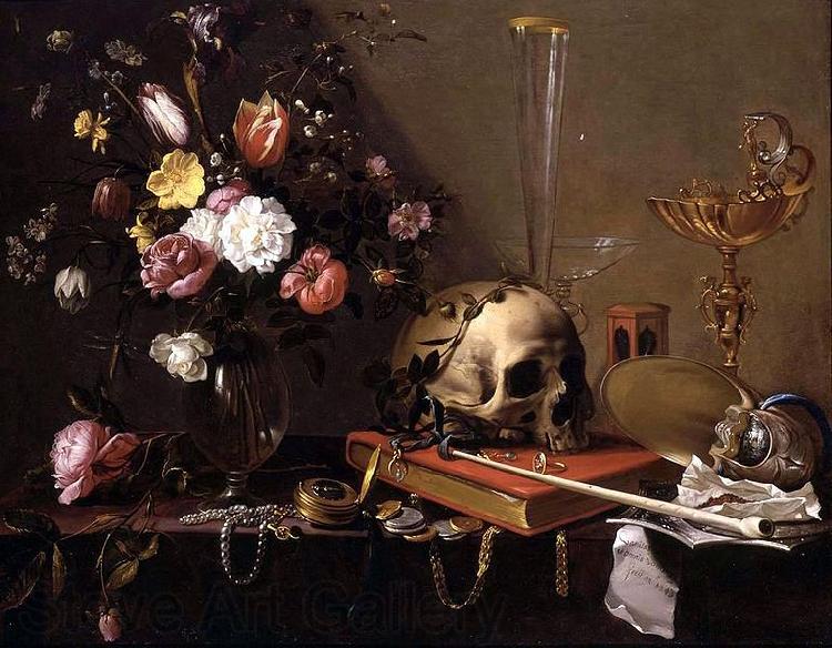 Adriaen Van Utrecht Vanitas - Still Life with Bouquet and Skull Norge oil painting art